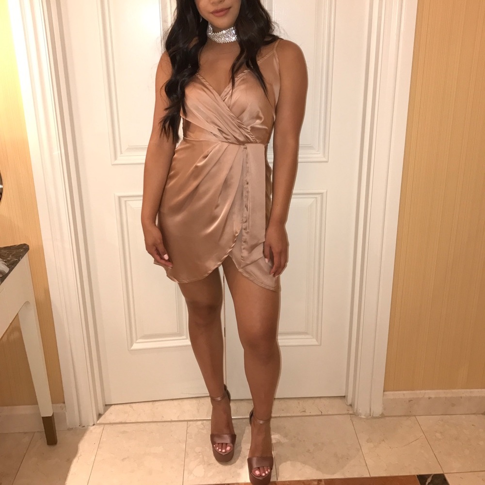 Misguided nude silk dress